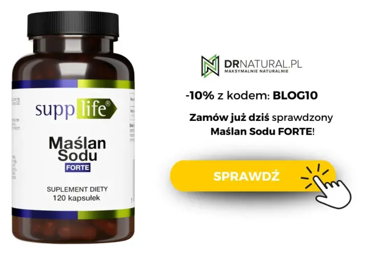 Suplement diety Maślan Sodu FORTE od SuppLife, wsparcie dla jelit. Zamów z rabatem -10% na DRnatural.pl.