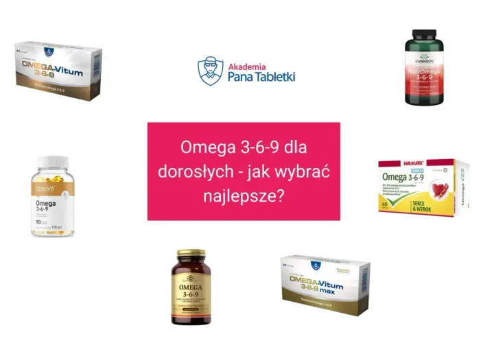 Różne opakowania suplementów Omega 3-6-9, w tym OstroVit, Swanson, Walmark i Omega-Vitum. Szukasz najlepszej firmy z suplementami?