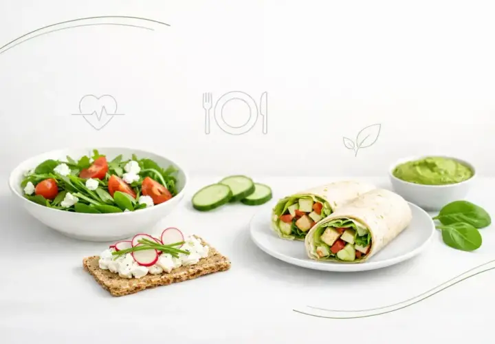 Zdrowa kolacja: dietetyczna tortilla z warzywami, sałatka i pasta z awokado. Idealny posiłek dla dbających o linię.