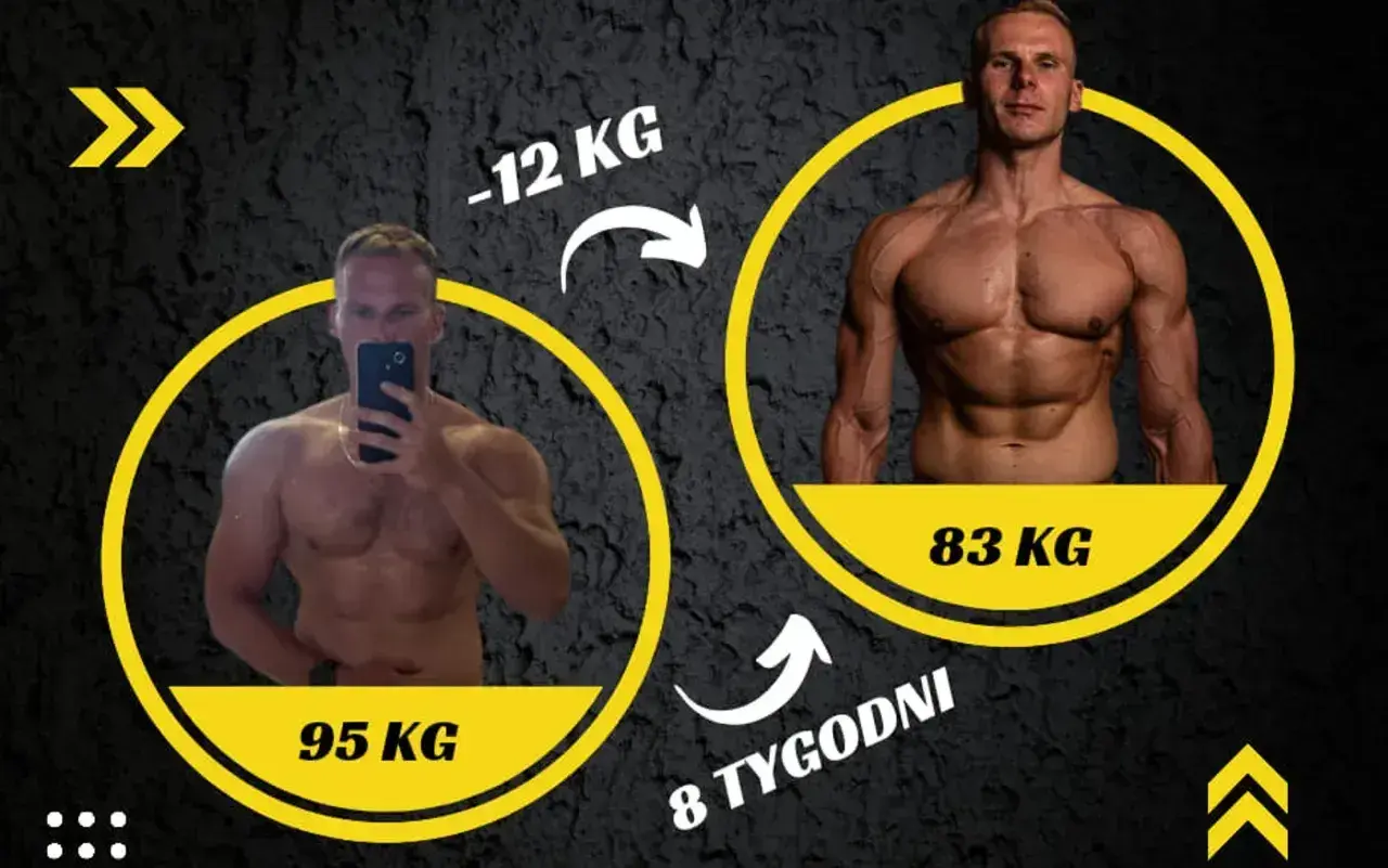 Metamorfoza sylwetki kulturysty: z 95 kg do 83 kg w 8 tygodni.